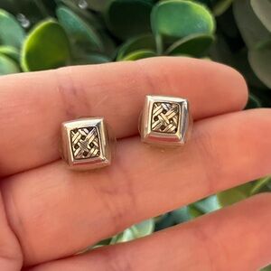 Brighton Square Silver Tone Woven basketweave stud post earrings